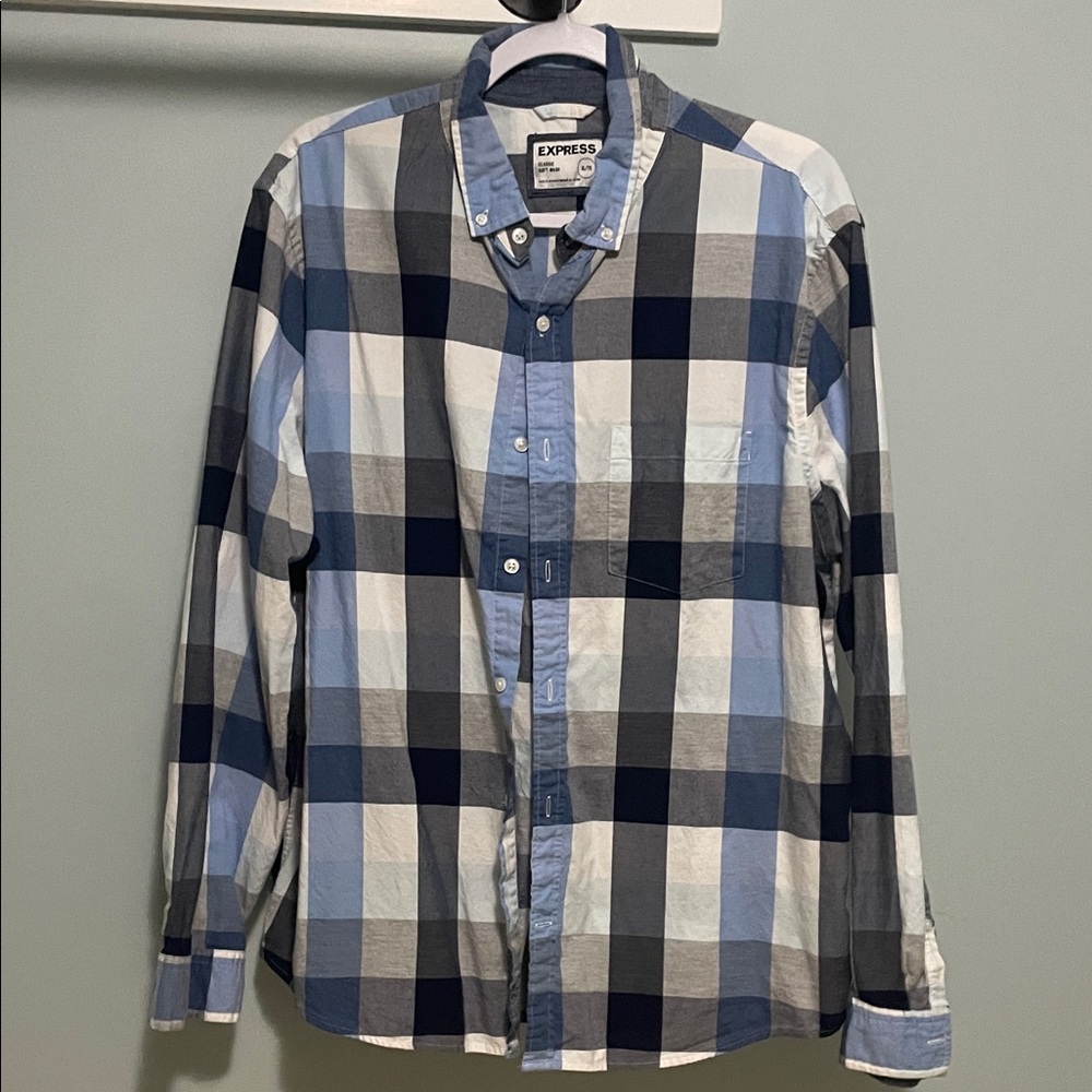 Express Men's Multi-Blue Checkered Shirt
